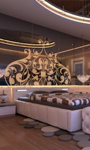 Preview wallpaper interior design, style, istanbul, bathroom, bedroom, bed, lighting, books, mirror