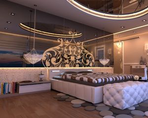 Preview wallpaper interior design, style, istanbul, bathroom, bedroom, bed, lighting, books, mirror