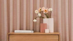 Preview wallpaper interior, flowers, vase, book, bedside table