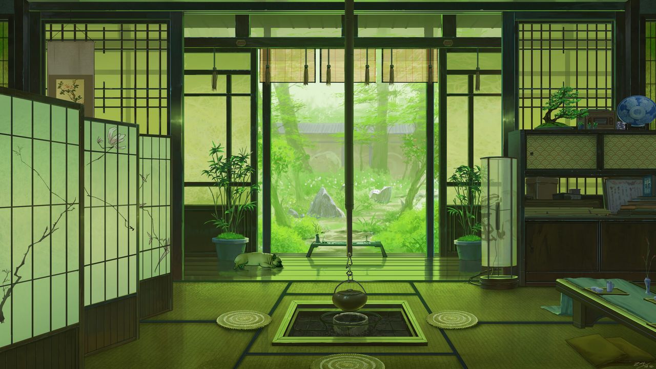 Wallpaper interior, japan, art, window, view