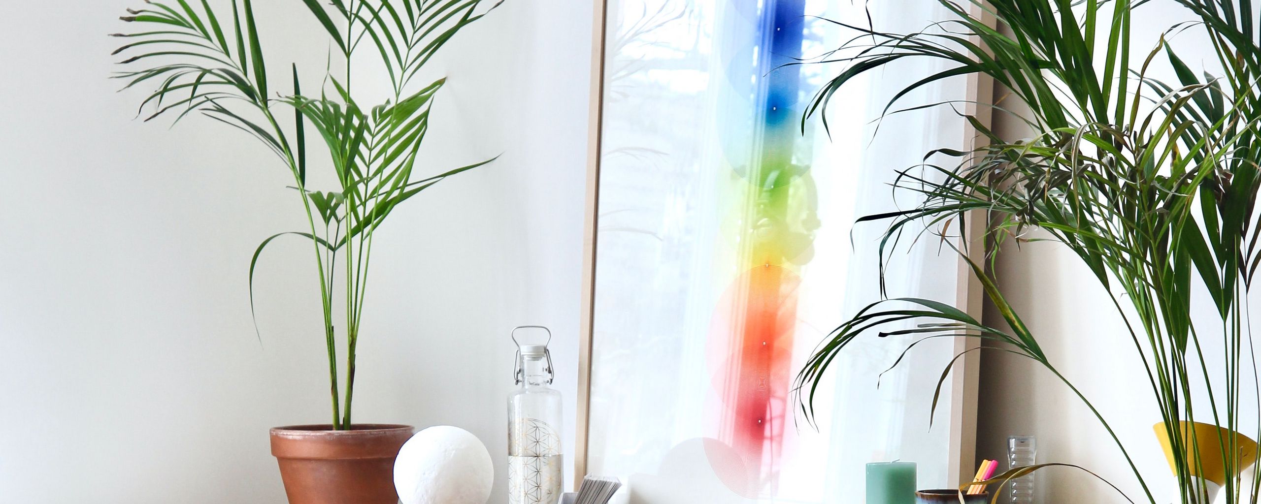 2560x1024 Wallpaper interior, plants, painting, art