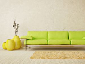Preview wallpaper interior, room, style, design, light, minimalist sofa, green, vase, yellow, carpet, parquet