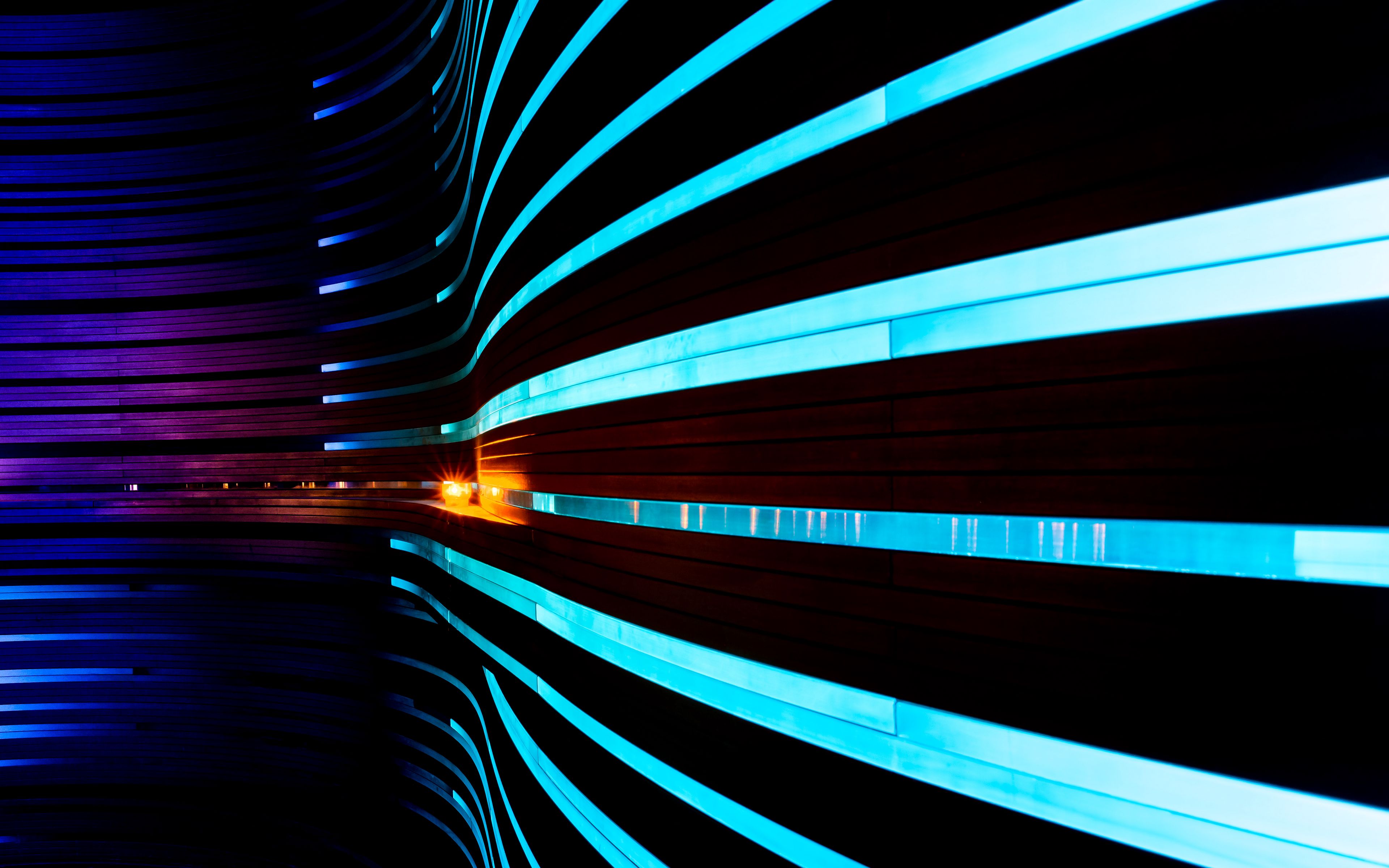 3840x2400 Wallpaper interior, walls, lights, wavy, lines