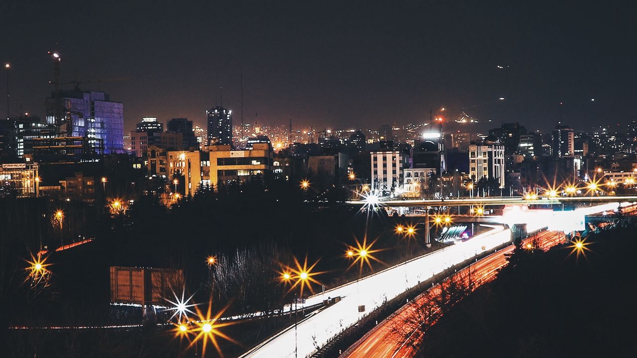 Wallpaper iran, night city, road, city lights