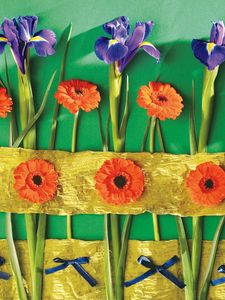 Preview wallpaper irises, gerbera, flower, wall, decoration, bows