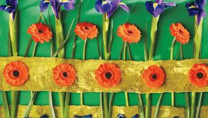 Preview wallpaper irises, gerbera, flower, wall, decoration, bows