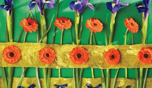 Preview wallpaper irises, gerbera, flower, wall, decoration, bows