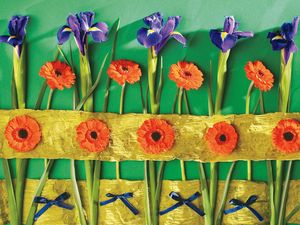 Preview wallpaper irises, gerbera, flower, wall, decoration, bows