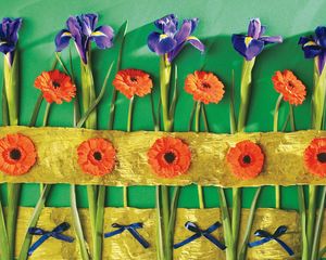 Preview wallpaper irises, gerbera, flower, wall, decoration, bows