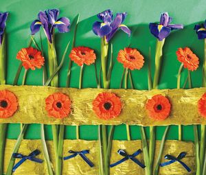 Preview wallpaper irises, gerbera, flower, wall, decoration, bows