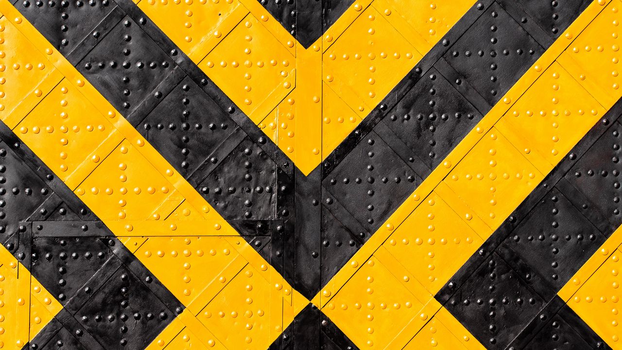 Wallpaper iron, marking, stripes, yellow, black, rivets, surface
