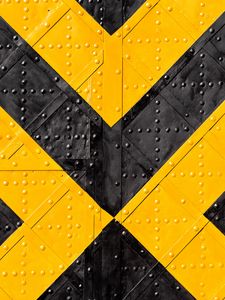 Preview wallpaper iron, marking, stripes, yellow, black, rivets, surface