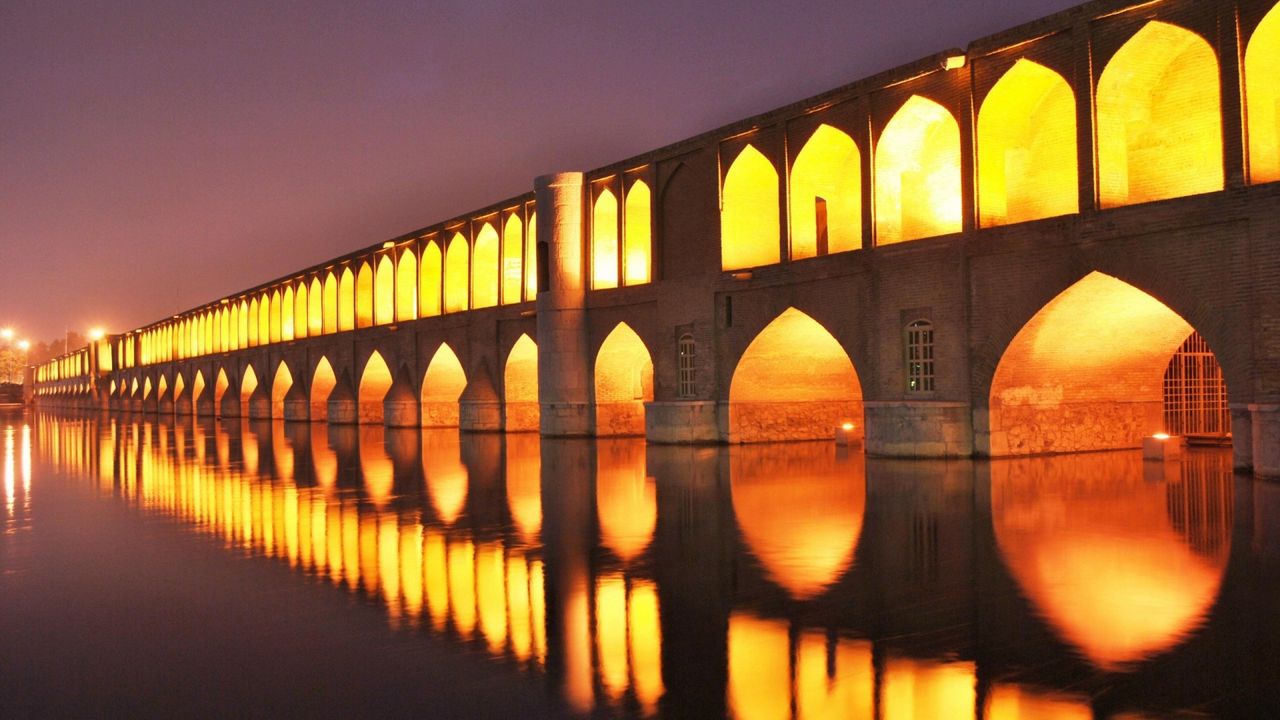Wallpaper isfahan, iran, bridges, night, light