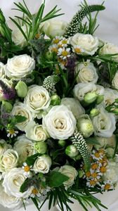 Preview wallpaper isies, roses, lisianthus russell, color, composition, flower, beautiful