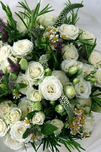 Preview wallpaper isies, roses, lisianthus russell, color, composition, flower, beautiful