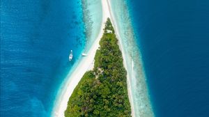 Preview wallpaper island, aerial view, ocean, maldives, tropics