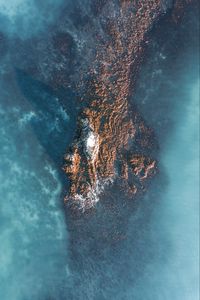 Preview wallpaper island, aerial view, relief, water, foggy