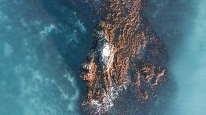 Preview wallpaper island, aerial view, relief, water, foggy