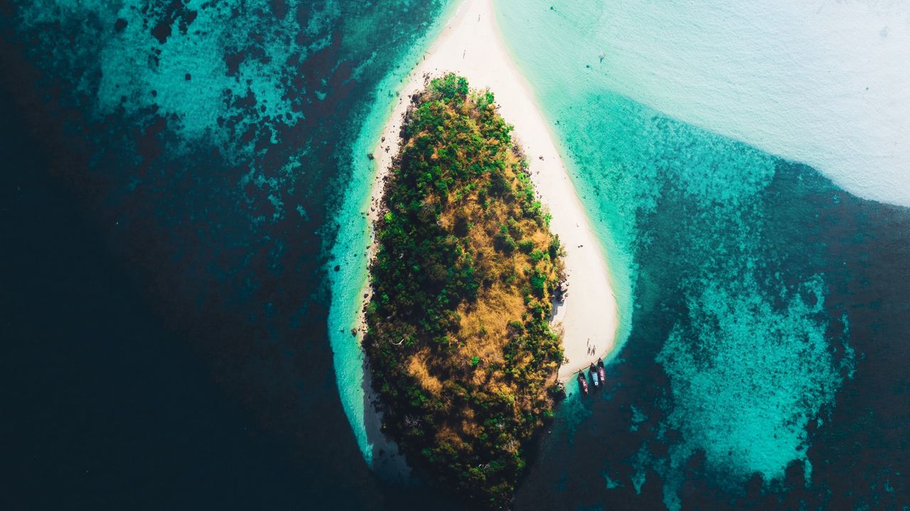 Wallpaper island, aerial view, sea, boats