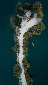 Preview wallpaper island, aerial view, sea, buildings, trees