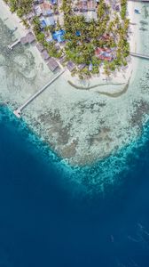Preview wallpaper island, aerial view, sea, city, buildings, coast