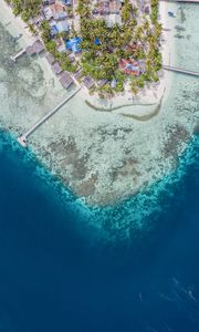Preview wallpaper island, aerial view, sea, city, buildings, coast