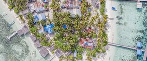 Preview wallpaper island, aerial view, sea, city, buildings, coast