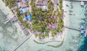 Preview wallpaper island, aerial view, sea, city, buildings, coast