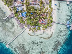 Preview wallpaper island, aerial view, sea, city, buildings, coast