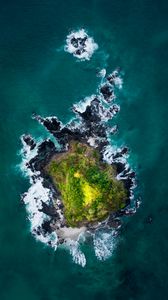 Preview wallpaper island, aerial view, waves, coast