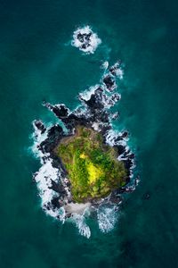 Preview wallpaper island, aerial view, waves, coast