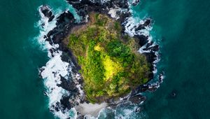 Preview wallpaper island, aerial view, waves, coast