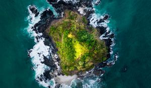 Preview wallpaper island, aerial view, waves, coast