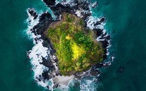 Preview wallpaper island, aerial view, waves, coast