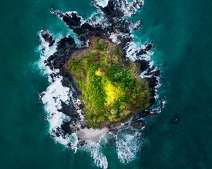 Preview wallpaper island, aerial view, waves, coast