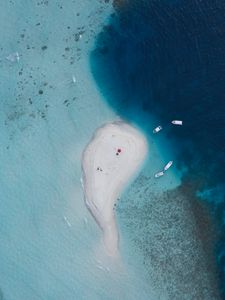 Preview wallpaper island, boats, sea, water, aerial view