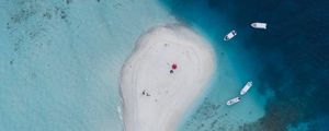 Preview wallpaper island, boats, sea, water, aerial view