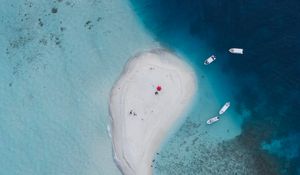 Preview wallpaper island, boats, sea, water, aerial view