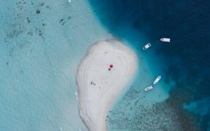 Preview wallpaper island, boats, sea, water, aerial view