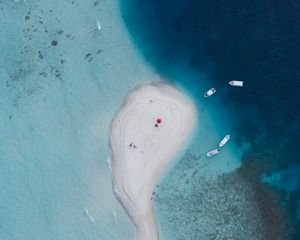 Preview wallpaper island, boats, sea, water, aerial view