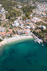 Preview wallpaper island, buildings, beach, sea, aerial view