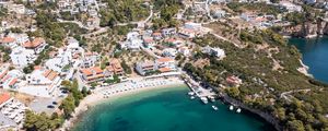 Preview wallpaper island, buildings, beach, sea, aerial view