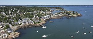 Preview wallpaper island, buildings, coast, pier, boats, sea