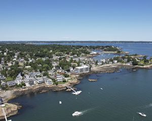 Preview wallpaper island, buildings, coast, pier, boats, sea