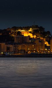 Preview wallpaper island, buildings, lights, glow, night