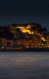 Preview wallpaper island, buildings, lights, glow, night