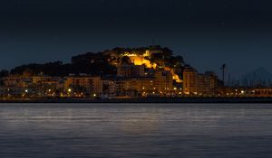 Preview wallpaper island, buildings, lights, glow, night