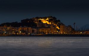 Preview wallpaper island, buildings, lights, glow, night