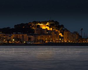 Preview wallpaper island, buildings, lights, glow, night