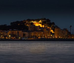 Preview wallpaper island, buildings, lights, glow, night